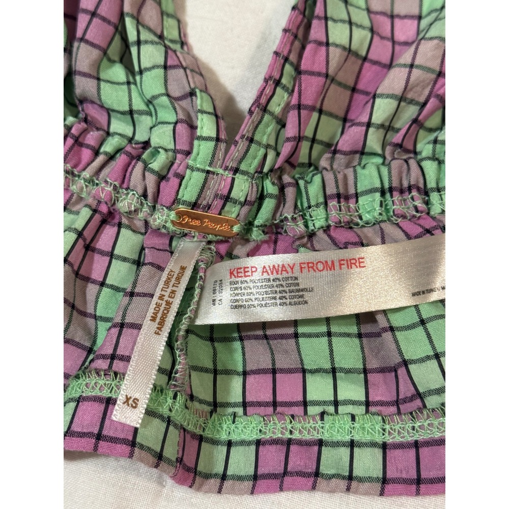 Free People Linus Plaid Top Halter Purple Green Checkered Peplum Boho Festival